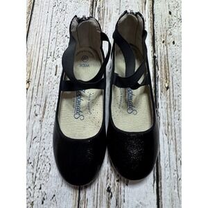 Footmates Girls Black Leather Shoes Flats Size 12 Wide Strappy Straps Zip Back